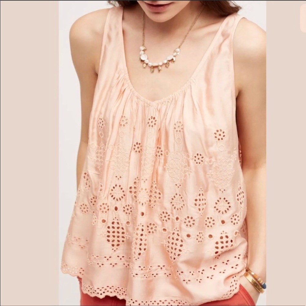 🌸Anthro Pink Eyelet Embroidered Tank🌴